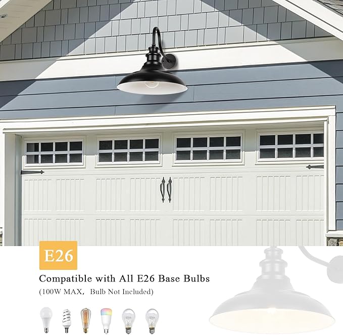 Exterior Farmhouse Gooseneck Barn Light, 16 Inch Vintage Outside Garage Light Fixtures, 3PCS Anti-Rust Waterproof Outdoor Light for Patio Frontdoor Entryway Doorway, Matte Black