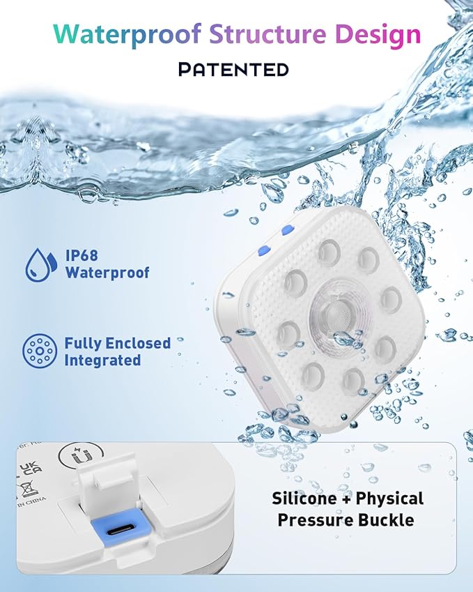 Vangue Premium Rechargeable Submersible Lights, 3 Lighting Modes LED Pool Lights for Inground Pool, IP68 Waterproof, Brightness Adjustable, Also Suitable for Hot Tubs, Showers, Ponds