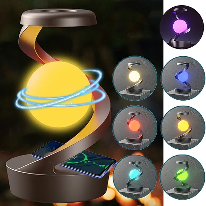 Levitating Lamp Levitating Moon Lamp 360° Floating & Spinning in Air Freely with RGB Moon Lamp, Wireless Charging Night Light, Gesture Control Rotating Floating Night Light Desk Toys,Black