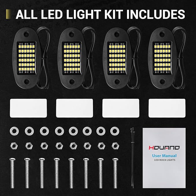 4 Pods White Rock Lights 6000K Pure White 36 LEDs SMD Chips Super Bright Neon Underglow Light IP68 Waterproof for Pickup Trucks SUV UTV ATV RZR Car Boats (White)