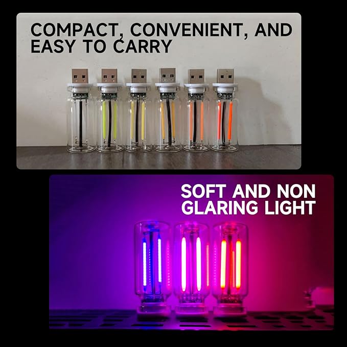 2Pcs USB Retro Car Lamp, Dimmable Touch-Control LED Car Interior Atmosphere Lights, USB Powered Night Lamps, Mini Glass Bottle Night Light Touch Control Vehicle Interior Decor Retro Lamp (Purple)