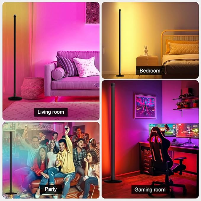 LED Floor Lamp, 63-Inch RGB Corner Light with Music Sync, Smart App Control, 16 Million Colors, Remote Control for Living Room, Bedroom, Gaming Room (1 Pack)