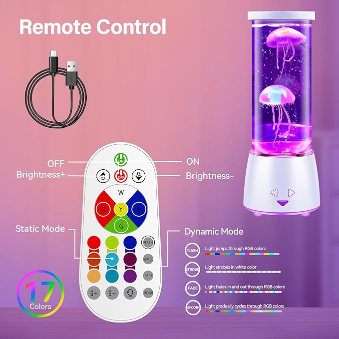 LED Jellyfish Tank Table Lamp with Remote Control, 17 Color Changing Night Light Aquarium Lamp Ambient Light for Living Room Bedroom Office, Christmas Holiday Birthday Gifts for Kids Adults Women Men