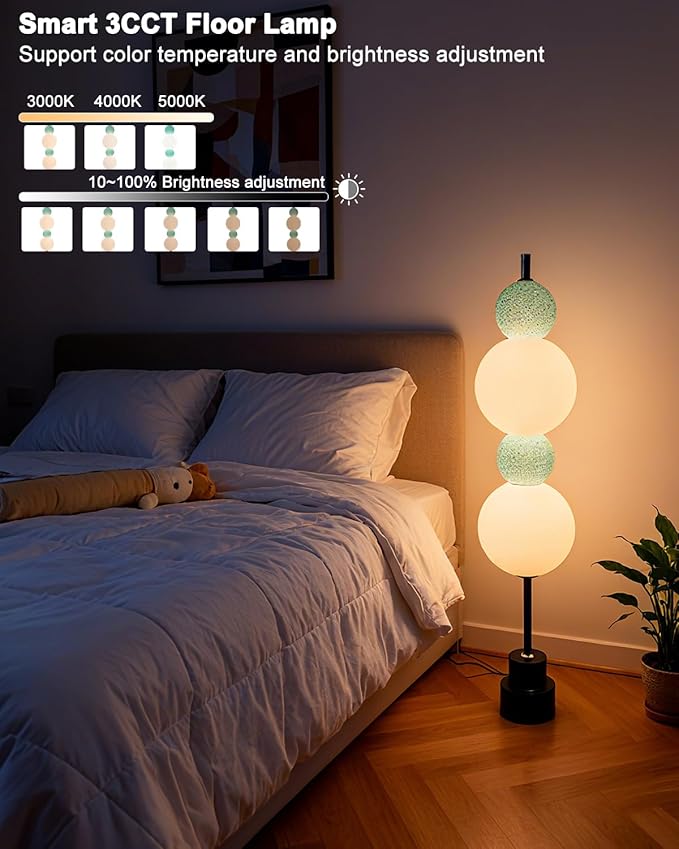 Blue Globe Floor Lamp - Metal, 3 CCT (3000K/4000K/5000K) Dimmable LED, Touch Switch, Modern Tall Standing Lamp for Bedroom, Living Room, Home Office