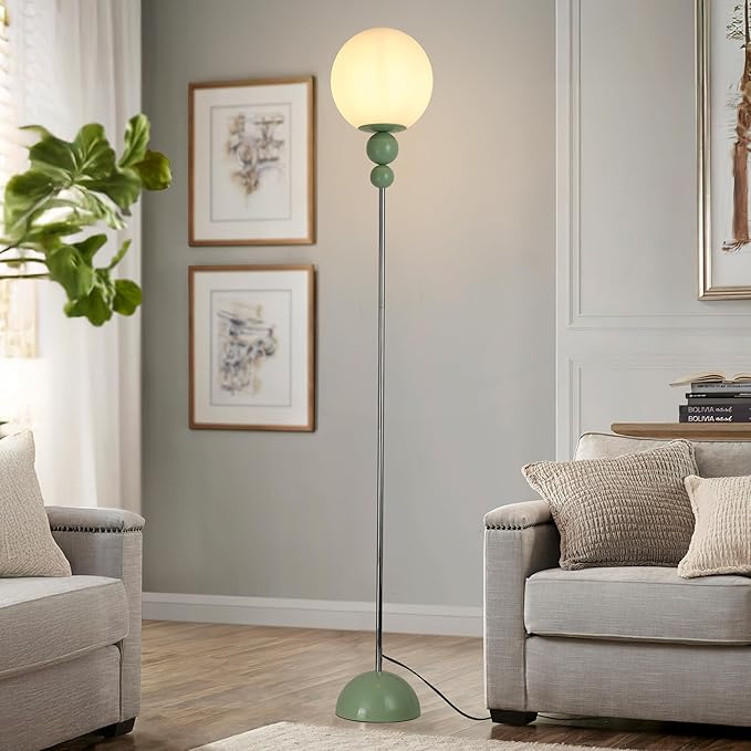 Modern Floor Lamps for Living Room, Globe Glass Shade Floor lamp for Bedroom, Standing lamp for Office, Corner(Pastel Green)