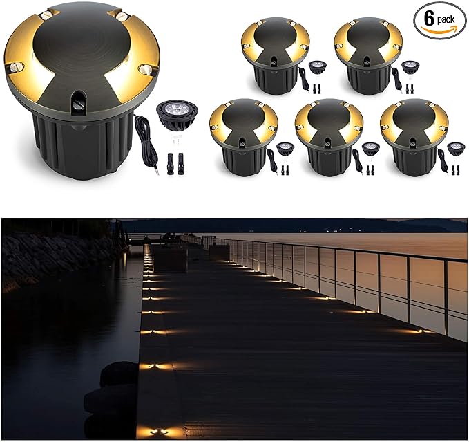 Gardenreet Landscape In Ground Well Lights - Brass Ip65 Electric Low Voltage LED Lights, 12V Wired Fixture, Antique Bronze for Walkway Driveway Patio with 5000K Daylight White MR16 Bulb
