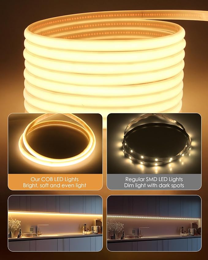 Aclorol 16.4FT Waterproof COB LED Strip 5V USB Dimmable LED Flexible Tape Light with Timer Warm White 3000K for TV Backlights Bedroom Living Room Ambiance Cupboard Pergola Lighting Decor 8mm Width