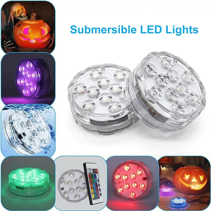 Submersible LED Lights with Remote, 16 Colors 4 Modes Battery Powered Color Changing LED Pumpkin Lights for Halloween Pumpkin Camping Bucket Décor (4 Packs)