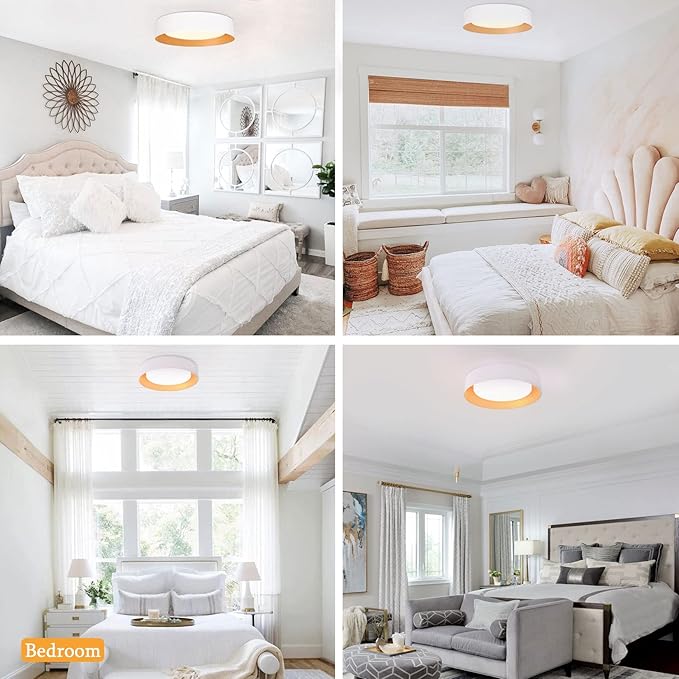 Bargeni 16.5 inch Dimmable LED Flush Mount Ceiling Light, Matte White with Gold Inside, 3000K/Warm White/30W, Modern Light Fixture for Closet and Hallway