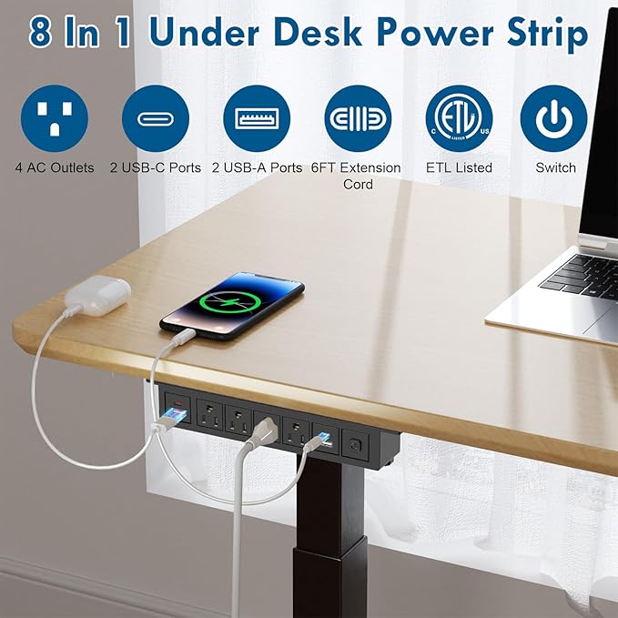 Under Desk Power Strip with Switch, 8 in 1 Mountable Power Strips with 4 USB Ports Fast Charging, Under Desktop Outlet 4 AC Outlets, 6FT Cord for Home Office Desk