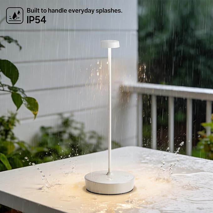 Cordless LED Table Lamp，Rechargeable Battery Desk Lamps, 3 Color Stepless Dimmable Metal Battery Table Lamps, Portable Waterproof Table Light for Restaurants/Bedroom/Bar (White)