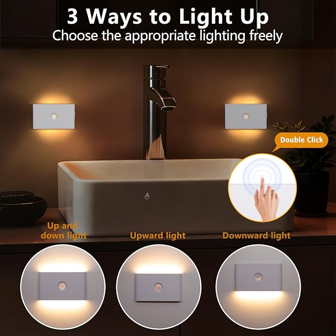 Motion Sensor Night Light, Rechargeable Battery Night Light, 3000K-6500K Magnetic/Stick-on Closet Lights, Dimmable Stair Lights for Bedroom Kitchen Hallway Stairs (2 Pack)