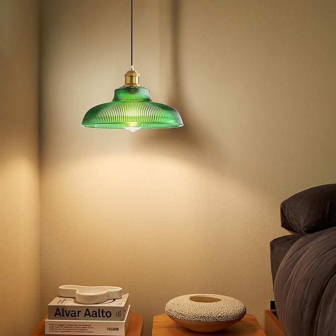 Plug in Pendant Light: Hanging Light Plug in Green Glass Hanging Lamp, Pendant Lighting for Kitchen Island, Bedroom, Dining Room, Living Room, No Bulb