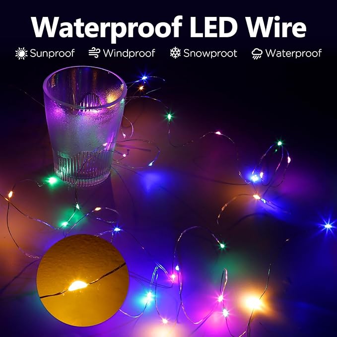 Fairy Lights Battery Operated String Lights 16.4ft 50LED Flashing and Constant Light Waterproof Silver Wire for Christmas DIY Party Wedding Decoration (Multicolor, 4 Pack)