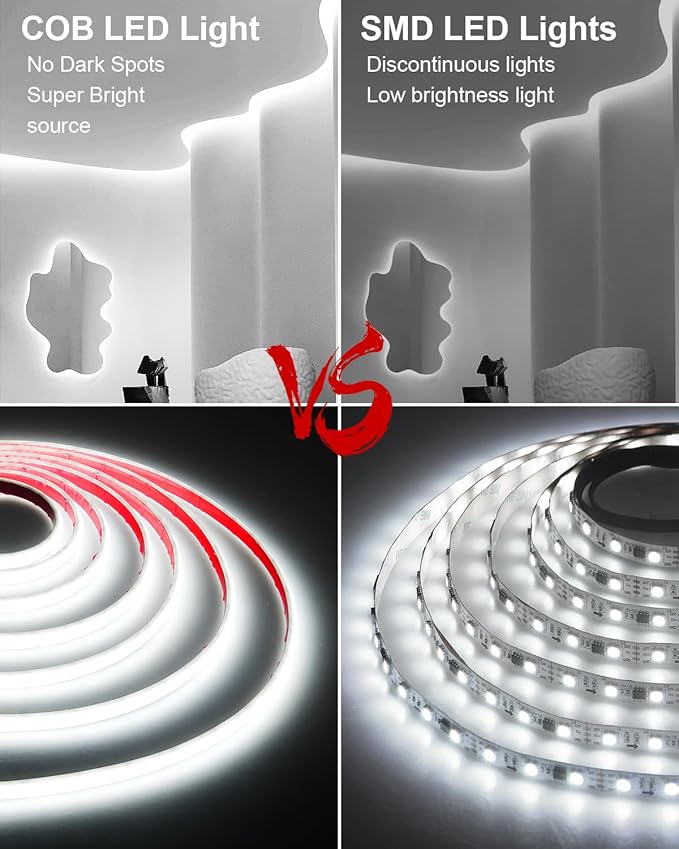 ALITOVE 24V LED Strip Lights Waterproof IP68 Daylight White 6500k COB LED Strip 16.4ft CRI>90 Super Bright Dotless LED Tape Lights for Bedroom Cabinet Pool DIY Lighting(Without Power Supply)