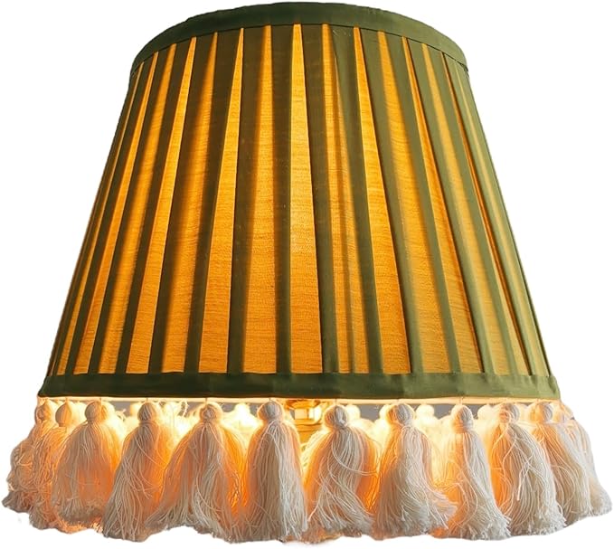Tristan Home Round Pleated Lamp Shade with Tassels 9x14x12inches (The Height 12inch Includes Tassels) (Sage Green)
