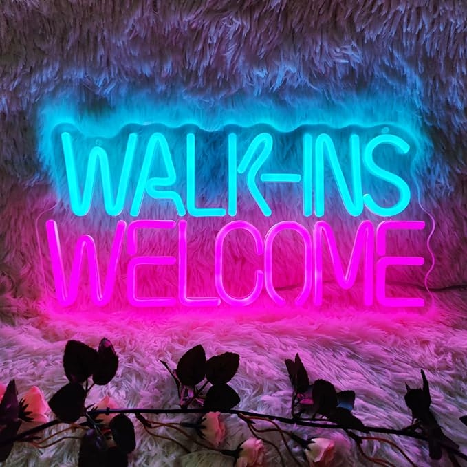 Walk Ins Welcome Neon Signs For Wall Decor, 15.7 * 7.7 Inches Studio Room Led Lights Sign, Pink Business Decor, Aesthetic Operated Light, Store Room Accessories For Door Decorations, SIGNVIA