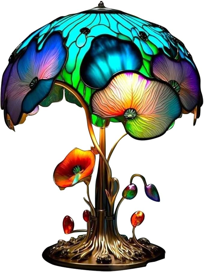 Mmoneyake Painting Mushroom Table Lamp, 2023 New Stained Plant Night Light,Bohemian Resin Mushroom Decorative Bedside Lamp for Bedroom Living Room Home Office Decor Gift
