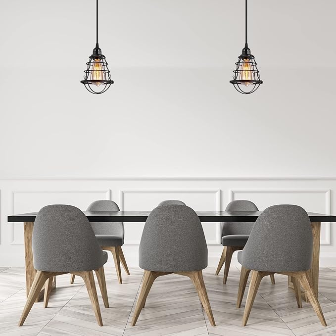 Industrial Pendant Light INNOCCY Edison Hanging Cage Pendant Lights E26 E27 Base Vintage Adjustable Pendant Lamp Fixture for Kitchen Home Lighting 2 Pack