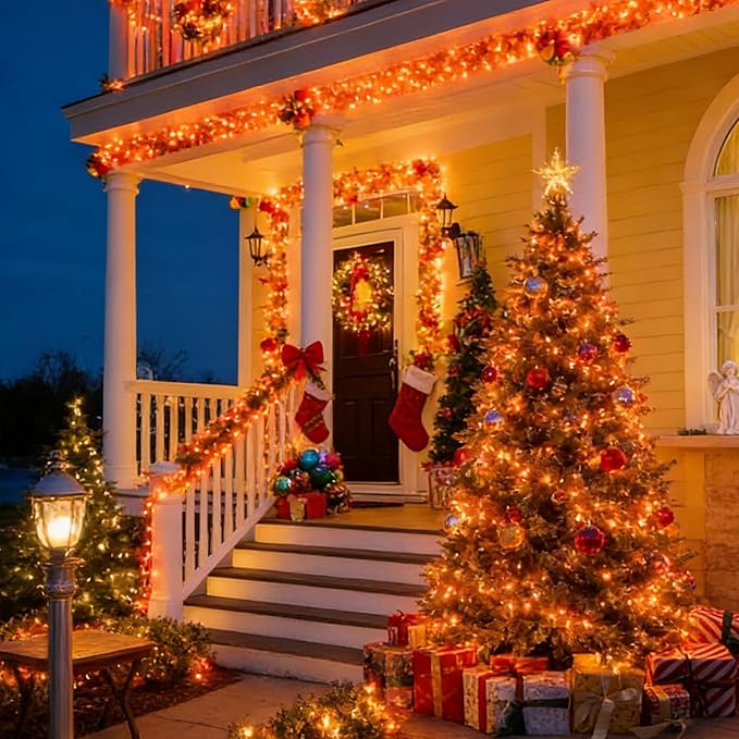 LAMPHOME Orange Thanksgiving Mini Lights, 31.9FT 150-Count Autumn Fall String Lights,Connectable 120V Plug in for Outdoor Indoor Garden Party Halloween Christmas Xmas Tree Lights Yellow Decor