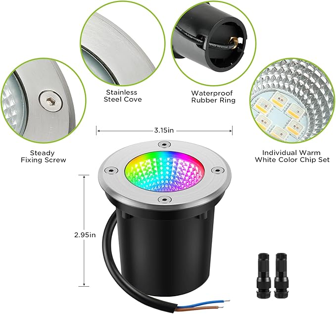 RGBW Warm White Low Voltage Landscape Lights 10W Color Adjustable LED Landscaping Lighting IP67 Waterproof Outdoor In-Ground Light 12V-24V Pathway Garden Deck Driveway Well Lights (2Pack)