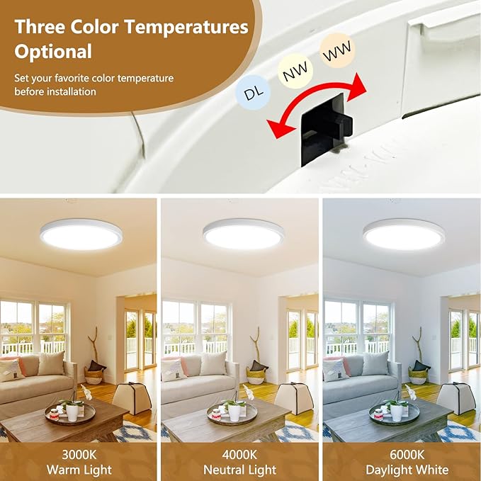 24 Inch Large LED Flush Mount Ceiling Light, 50W, 5480LM, 3000K/4000K/6000K CCT Selectable,Super Slim Low Profile Round Flat Panel Light for Bedroom,Kitchen,Hallway (White 1PK)