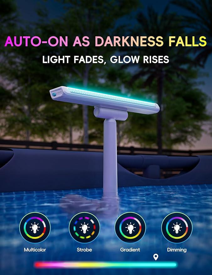 Pool Fountain with 7-Color LED Lights, Above/Inground Pool Fountain Lights with Remote Control, Adjustable Pool Sprinkler Waterfall for Cooling 6-15 Degrees
