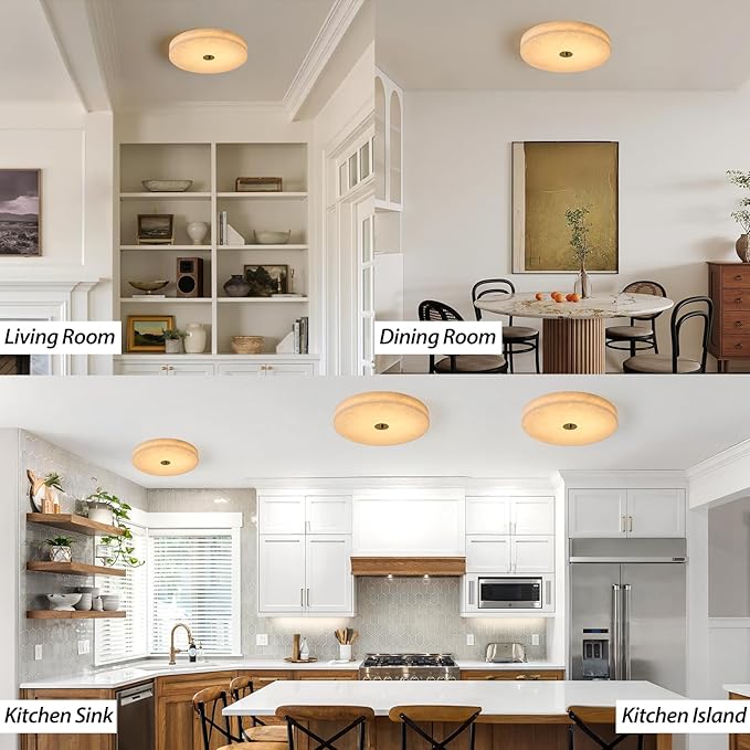 Alabaster Ceiling Light,15.7in Spanish Natural Marble Round Alabaster Flush Mount,Modern 2700K LED Kitchen Ceiling Lights Hardwired for Bedroom,Foyer,Bathroom,Entryway,Living Room