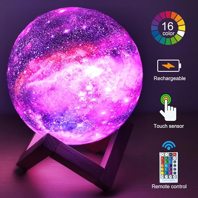 5.9 inch Galaxy Moon Lamp Remote & Touch Control 16 Colors LED Night Light Rechargeable Globe Light as Gifts Decor for Boys/Girls/Kids/Women