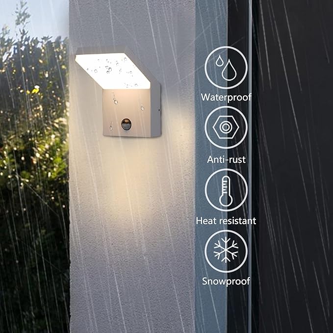 Motion Sensor Outdoor Wall Light Fixture 2 Pack LED Modern White Porch Light for Patio Garage Garden Doorway,IP54 Waterproof 100-240V 3000K