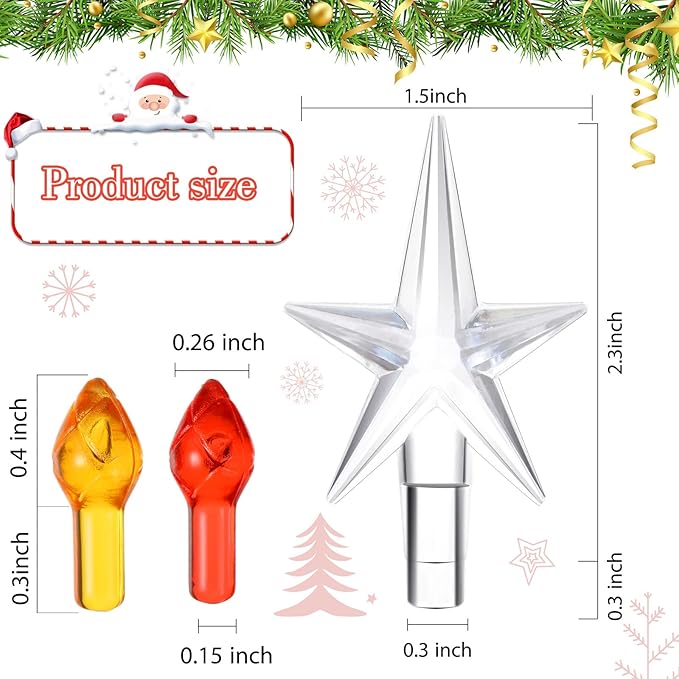Boao 100 Pieces Ceramic Christmas Tree Bulbs and 5 Stars Replacement Plastic Bulbs for Ceramic Christmas Tree Decorations(3.8 mm Diameter,Assorted Color)