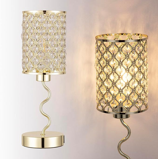 Crystal Table Lamp with 3 Way Dimmable Touch Control, Nightstand with USB A+C Ports, Modern Bedside Touch Lamp for Bedroom, Living Room, Office Reading, Gold