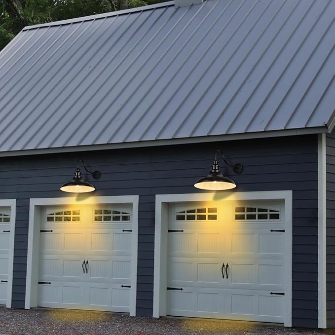 Exterior Farmhouse Gooseneck Barn Light, 16 Inch Vintage Outside Garage Light Fixtures, 2PCS Anti-Rust Waterproof Outdoor Light for Patio Frontdoor Entryway Doorway, Matte Black