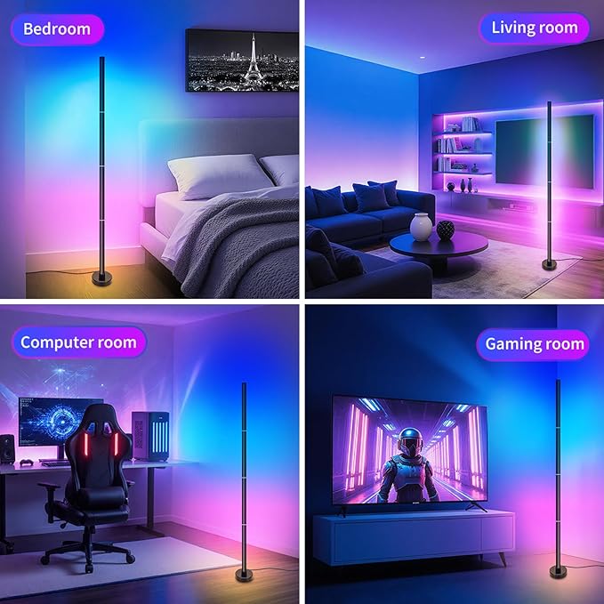 Corner Floor Lamp, Smart RGB LED Corner Lamp with App and Remote Control, 16 Million Colors & 68+ Scene, Music Sync, Timer Setting, Ideal Standing Lamp for Living Rooms,Bedrooms,Gaming Rooms