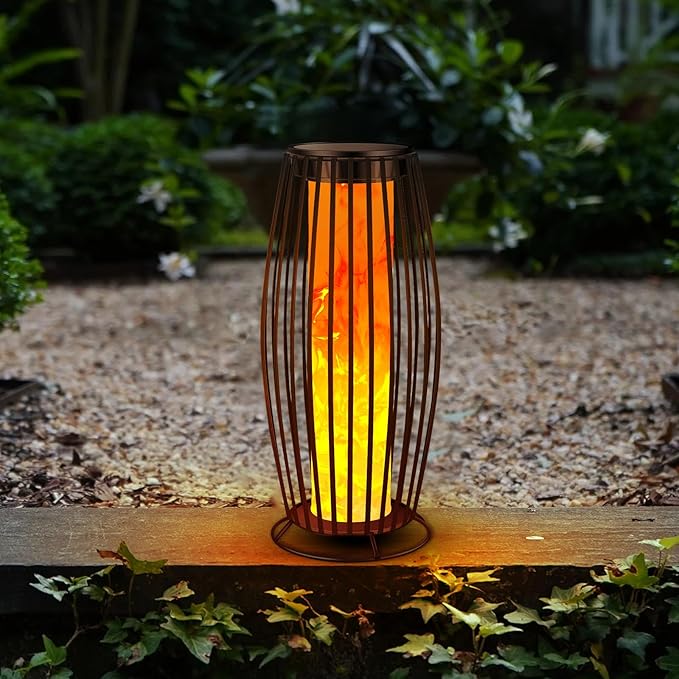Solar Outdoor Floor Lamp, Flickering Flame Solar Outdoor Light,Solar Lanterns Outdoor Waterproof, Auto On/Off Solar Lantern for Porch, Garden, Patio, Lawn, Deck, Decorating
