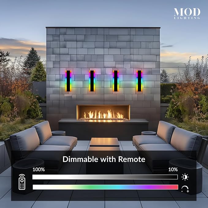 𝗠𝗢𝗗 𝗟𝗜𝗚𝗛𝗧𝗜𝗡𝗚 Haylen RGB | Long Outdoor Wall Lights, 7 Colors and 358 Light Effects, Dimmable with Remote Modern Linear Exterior Light Fixture, Waterproof Wall Sconce 9W, 1-Pack (RGB | 12")