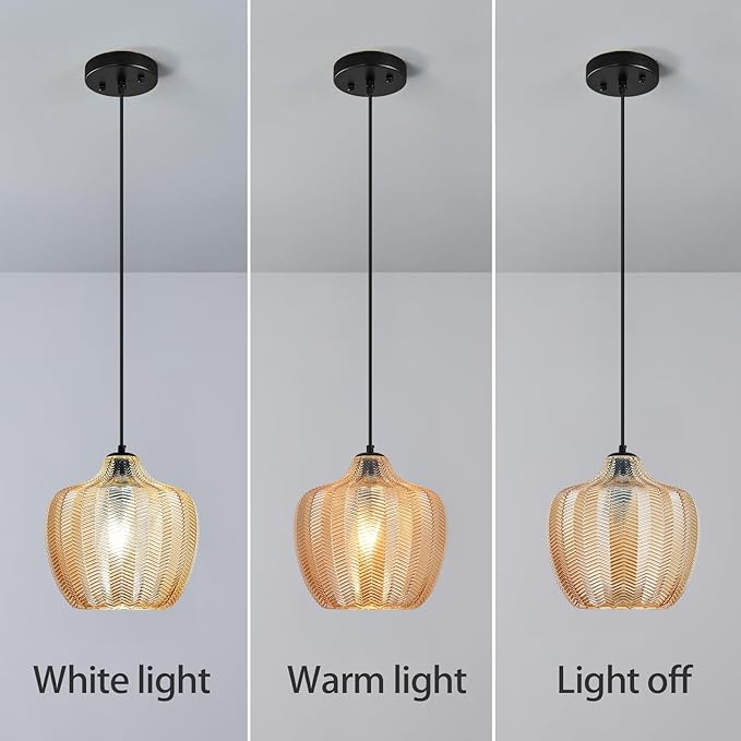 Amber Glass Pendant Lights Kitchen Island 1 Light 9.25 in Glass Globe Pendant Light Fixture Adjustable Modern Farmhouse Pendant Lighting for Bedroom Dining Room (1 Pack)