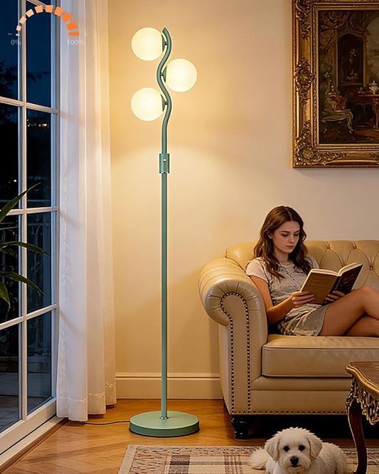 Lightdot 60IN Green Floor Lamp Stepless Dimmable Globe Floor Lamps with 3Pcs 3000K G9 Bulbs Eye-Friendly Mid Century Standing Lamps with Stable Base for Living Room/Bedroom/Corner