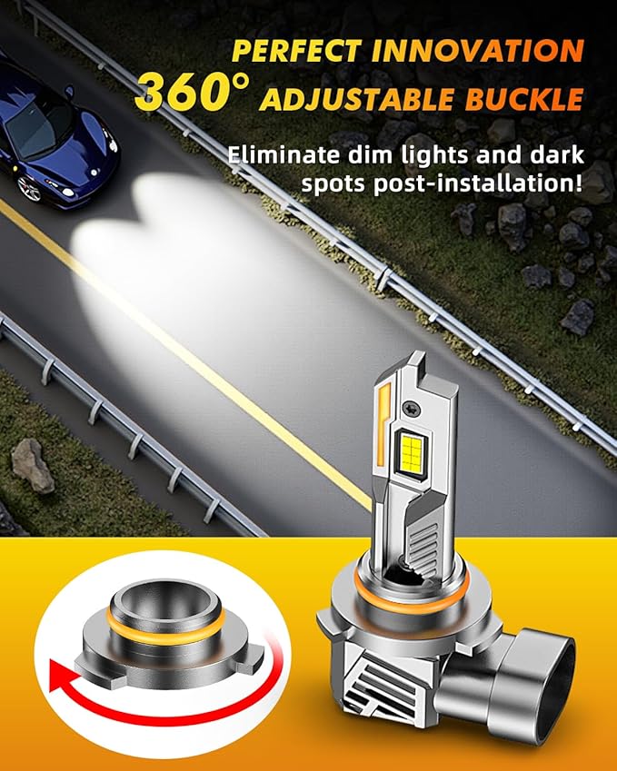 9012/HIR2 Light Bulbs, 𝟔𝟎,𝟎𝟎𝟎𝐋𝐌 𝟏𝟎𝐗 Ultra-Bright 6500K, 𝟑𝟔𝟎° Adjustable Quick Install, 𝐑𝐞𝐚𝐥 𝟏:𝟏 Size Direct Replacement 9012 Fog Light Bulb, IP68, Plug N Play, Pack of 2