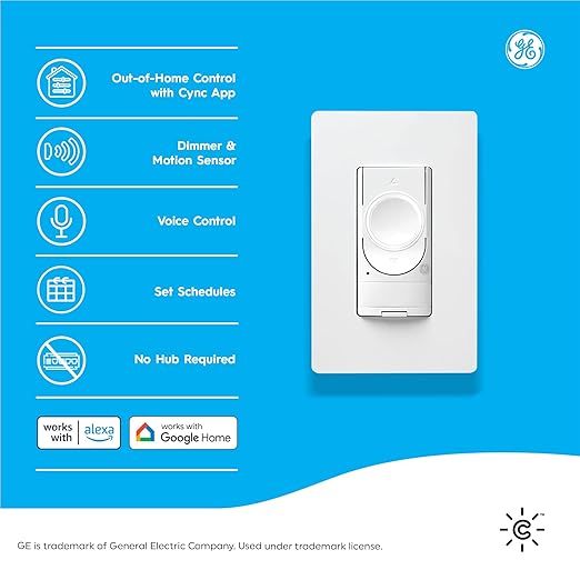 GE Lighting 48733 C by GE Smart Motion-Sensing Dimmer Switch with Occupancy Sensor, White