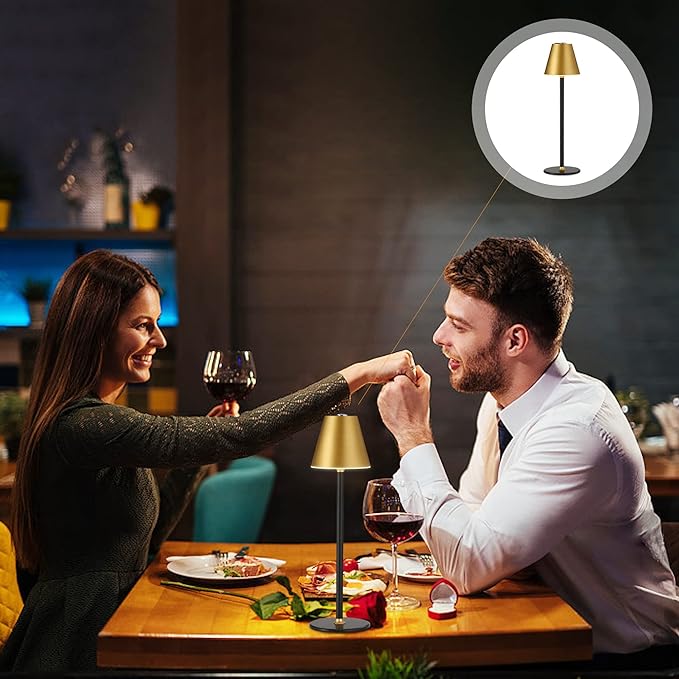 1-Pack Cordless Table Lamps - 5000mAh Rechargeable Battery Operated Desk Lamp, 3-Level Dimmable LED Night Light for Bedroom, Dining, Restaurant - Metal Design(Gold&Black-1Pack)