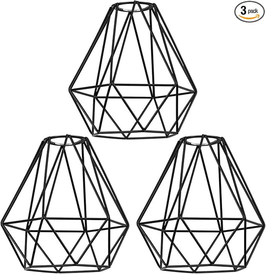 EE Eleven Master Lighting Metal Cage Lampshade for Pendant Light Cord Kit Vintage Lamp Holders Hanging Lighting Cord Fixture Farmhouse Bedroom Dining Room Decoration (3 Packs/Lamp Shape)