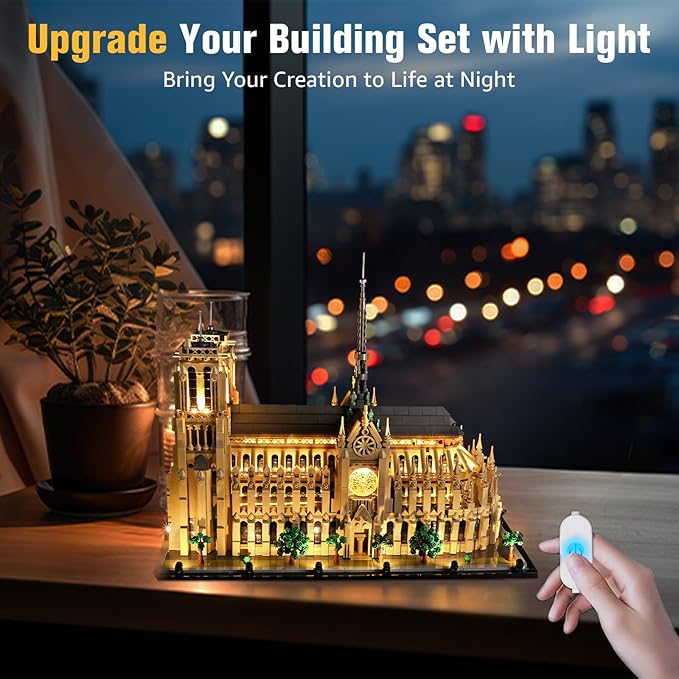BrickSoul Upgrade Light Kit for Lego 21061 Architecture Notre-Dame de Paris Building Set | with ON/Off & Dimmer Switch & Hidden Cable Tech | Easy Install Lighting Set (21061 Set NOT Included)