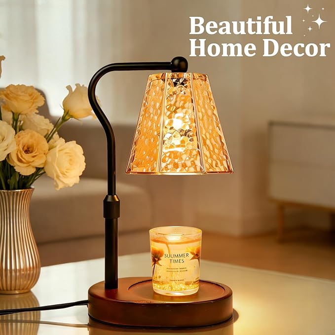 Candle Warmer lamp with Timer Dimmer,Electric Candle Warmer, Vintage Flower Lotus lamp,Compatible with Various Candles, Gifts for Mom Women,Candle Lamp for Bedroom Home Decor (Amber-Retro)