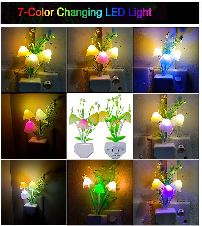 AUSAYE Plug in Night Light, Sensor Light Color Change Cute Mushroom Light LED Nightlights for Kids, Adults, Bedroom, Bathroom,Hallway, Stairs, Kitchen