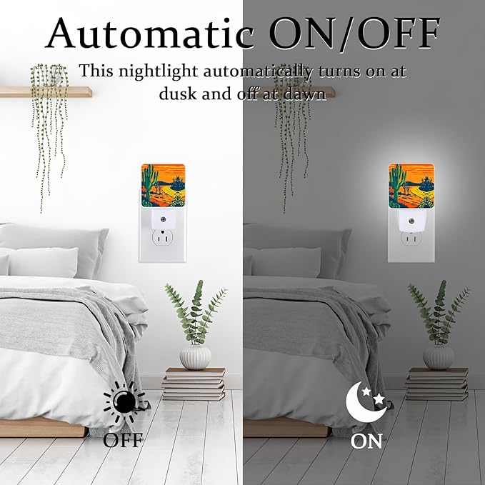 Cactus Night Light, Plug-into Wall Desert Plant Nightlight Lamp with Dusk to Dawn Sensor, Led Lamp 0.5W Energy Efficient for Boys Girls Adults Home Decor