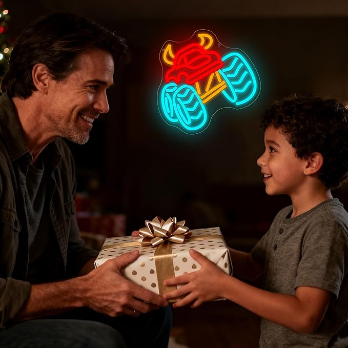 Monster Truck Neon Sign for Wall Decor Monster Truck LED Neon Light for Teen Boy Room Bedroom Playroom Living Room Bar Party Garage Man Cave Decor Birthday Gifts Dimmable Size 11.4 * 11.2 In(TWP323)