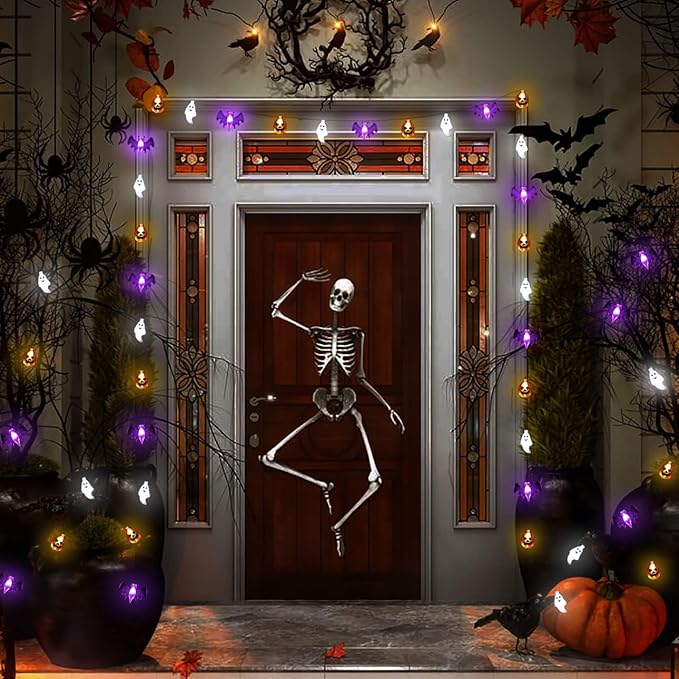 Halloween Lights Decor, 16 FT 30 LED 3D Pumpkin Bat Ghost Battery Operated String Lights with Timer - 8 Lighting Modes Fairy Lights for Home Door Porch Indoor Outdoor Party Decorations