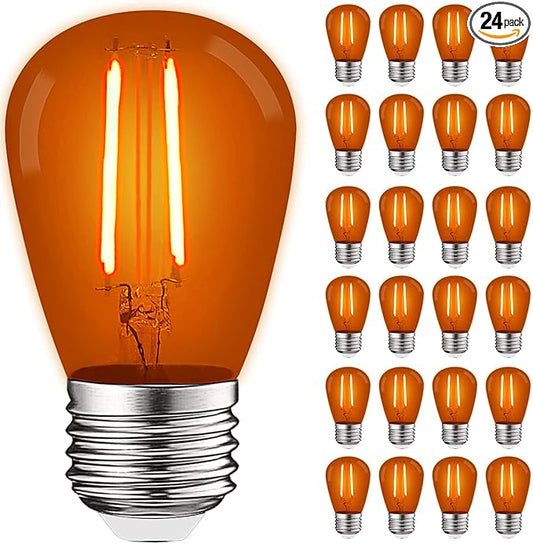 LUXRITE 24-Pack S14 Edison LED Orange Light Bulb, 0.5W, Colored LED Bulbs for Outdoor String Lights, UL Listed, E26 Base, Indoor Outdoor, Decoration, Party, Holiday, String Light Replacement Bulbs