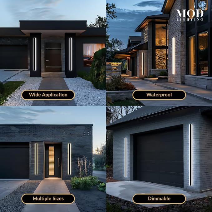 𝗠𝗢𝗗 𝗟𝗜𝗚𝗛𝗧𝗜𝗡𝗚 Haylen | Waterproof Outdoor Wall Light, LED Dimmable with Remote 3000K-6000K, Long Outdoor Porch Lights, Wired Lighting Fixture, Patio Exterior Wall Sconce, 2-Pack (Black, 67")
